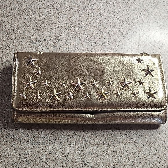 Jimmy Choo Handbags - Jimmy Choo Metallic Bronza Gold Silver Star Stud Long Snap Front Flap Wallet